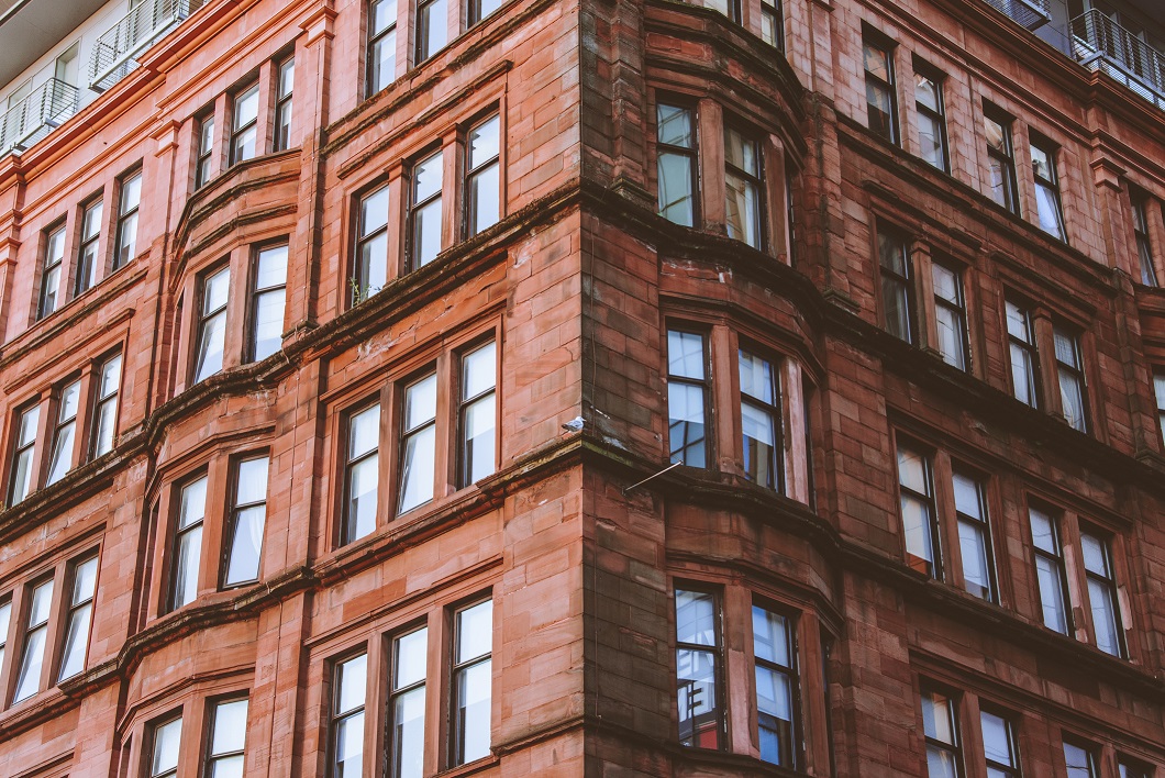 Close up of tenement flats in Glasgow 