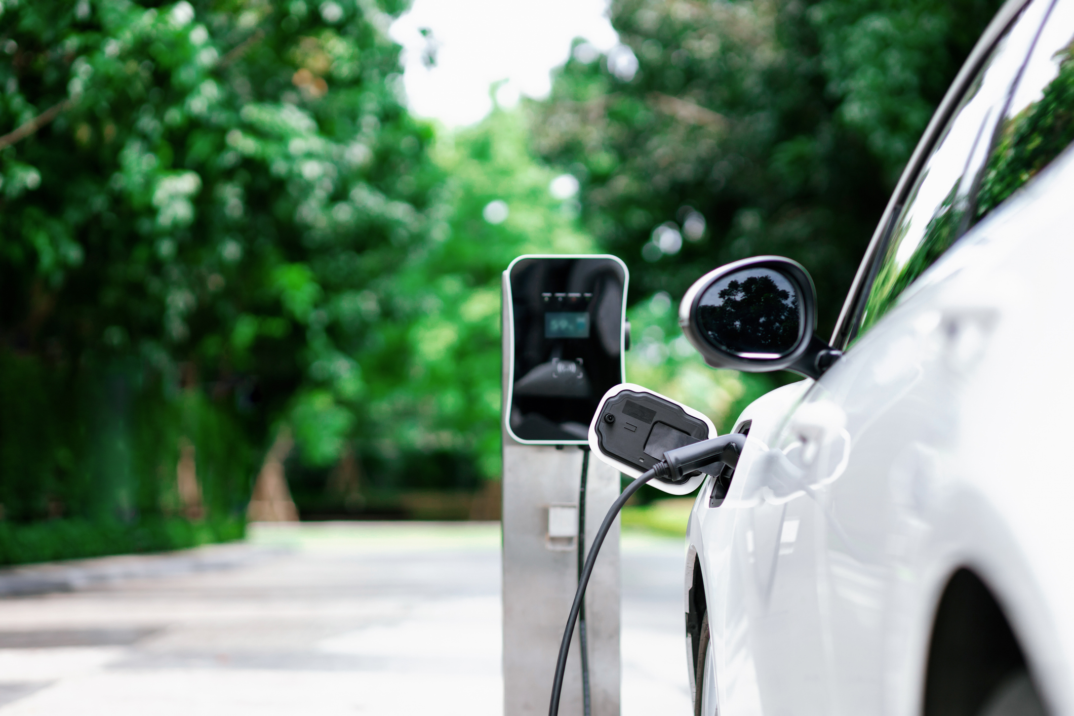 close up of an electric car charging