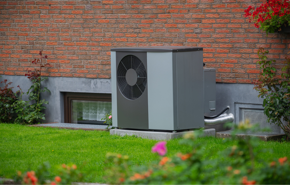 An air source heat pump outside a home